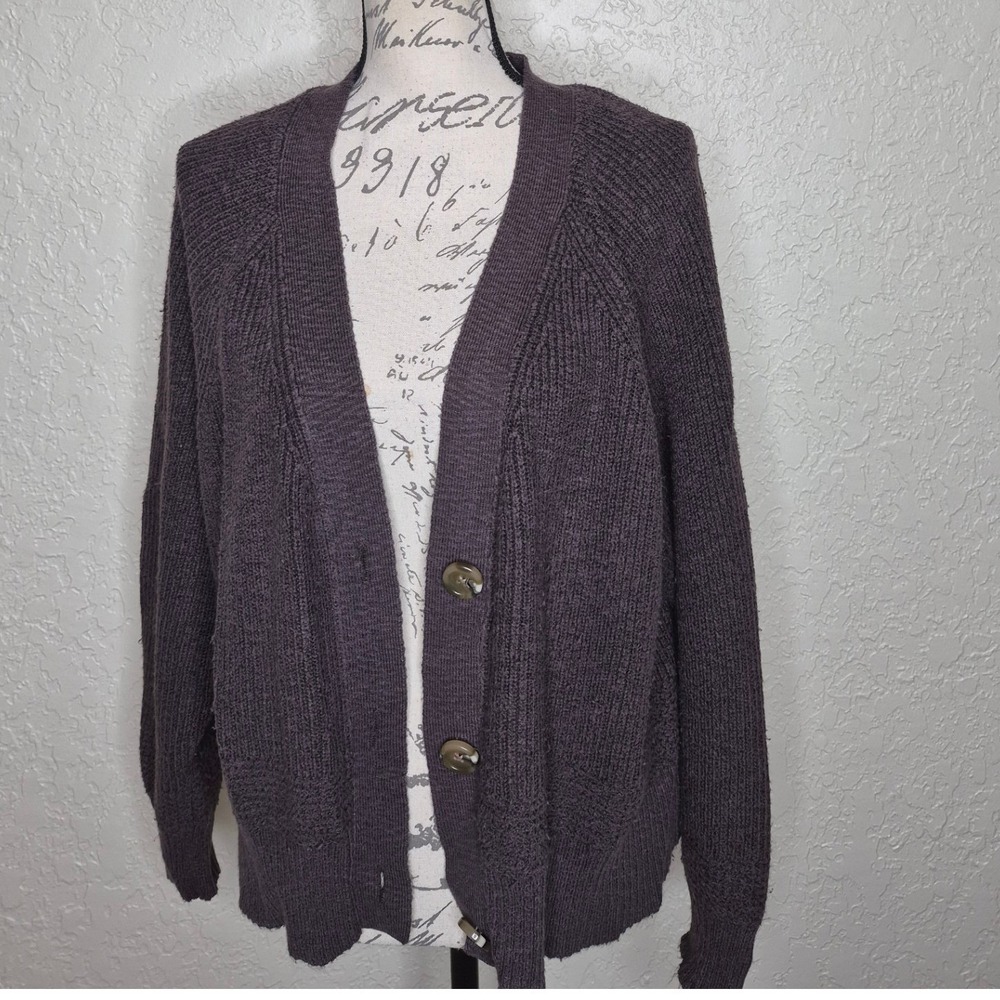 Aerie Womens XXL Dark Brown Chunky Knit Button Front Cardigan Sweater